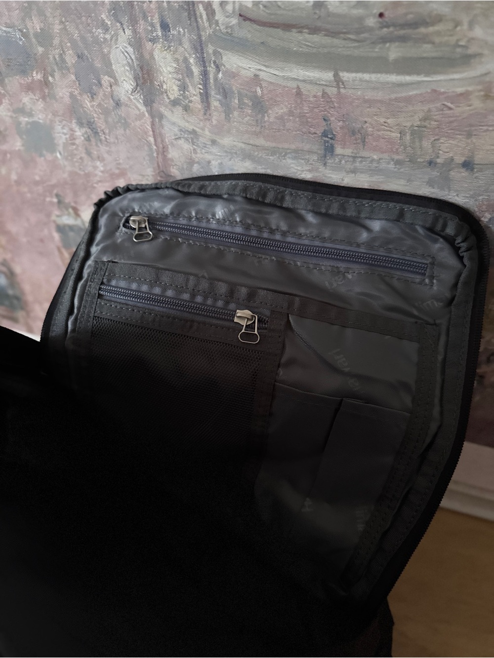 NWT Himawari Vintage-Inspired Black Canvas Backpack with Brown Trim - Picture 8 of 9